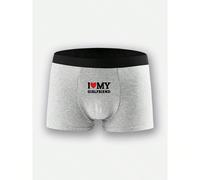 2 pièces/Set Boxers gris pour hommes avec texte "J'aime ma petite amie" et imprimé cœur rouge, respirants et confortables, peau-friendly, pratiques et à la mode, convient comme cadeau pour la Saint-Va