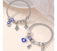 2 pièces/set Bracelet pendentif vintage multi-éléments pour enfants, motifs cœur, fleur, animal de bande dessinée, œil du mauvais œil. Un cadeau pour de bons amis. Taille UniqueAlliage de zinc