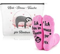 2 Pièces Set Cadeau De Retraite 1 Trousse De Maquillage Et 1 Paire De Chaussettes Amusantes Ich Bin In Rente Cadeau D'adieu Pour Retraite Collègue Femme Anniversaire