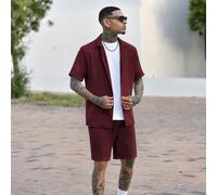 2 pièces/set Chemise à manches courtes ample et pantalon de style européen décontracté, motif jacquard, tenue de plage et de vacances. Convient comme cadeau pour le mari/petit ami L,M,S,XL,XXLUnicolor