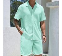 2 pièces/Set Chemise à manches courtes décontractée ample et pantalon en jacquard mode, tenue légère et polyvalente pour vacances à la plage, convient comme cadeau pour mari/petit-ami L,M,S,XL,XXLUnic