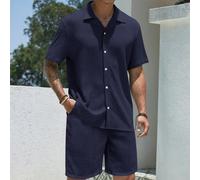 2 pièces/Set Chemise à manches courtes décontractée ample et pantalon en jacquard mode, tenue légère polyvalente pour vacances à la plage, convient comme cadeau pour mari/petit-ami L,M,S,XL,XXLUnicolo