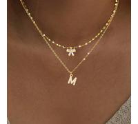 2 pièces Set Collier minimaliste avec nœud papillon en cristal et pendentif lettre, chaîne en acier inoxydable pour lèvres pour femmes L,M,S,H,A,T,O,B,C,D,E,F,G,I,J,K,N,P,R,V,W,Y,ZAcier inoxydable