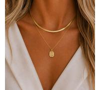 2 pièces/set Colliers ras-du-cou à chaîne superposée en acier inoxydable doré avec pendentif initial bloc, style mode simple, pour femmes L,M,S,H,A,T,O,B,C,D,E,F,G,I,J,K,N,P,R,V,W,Y,ZAcier inoxydable