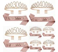 2 pièces/Set Couronne pour femmes 13e 16e 18e 21e 30e 40e 50e 60e 70e 80e ans Or rose Serre-tête Peigne à cheveux Couronne en cristal de strass Diadème Décoration d'anniversaire Décoration d'anniversa