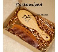 2 pièces Set de peignes personnalisés, petit modèle. Peigne ovale en bambou avec coussin et peigne plat en bois avec boîte cadeau. Brosse démêlante mini portable de voyage, brosse de massage du cuir c