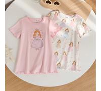 2 pièces/set de pyjamas de petite fée mignonne pour bébé fille, robe de nuit à volants rose, style doux et girly d'été, mignon et confortable. Ensemble de tenue décontractée et relaxante pour filles, 