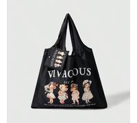 2 pièces Set de sacs fourre-tout style fille américaine, sac de course pliable grande capacité avec porte-monnaie Taille UniqueAnimal,Cartoon,LettresPolyester