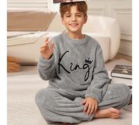 2 pièces Set de vêtements de détente en molleton pour pré-adolescent, avec sweat-shirt à manches longues col rond avec lettre brodée confortable et moelleux, et pantalon de pyjama. Pour automne/hiver 