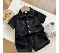 2 pièces/Set décontracté chic pour école bébé garçon/fille. Top/chemise oversize avec short à taille élastique. Convient pour le printemps/l'été, pour l'intérieur et l'extérieur 6-9M,9-12M,12-18M,18-2