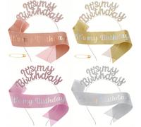 2 pièces/Set, Écharpe "C'est mon anniversaire" et Set de Tiare Strass. Cadeaux d'anniversaire, écharpe d'anniversaire pour femmes, fournitures de fête d'anniversaire, couronne et ruban pour 30e, 40e, 