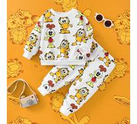2 pièces/Set Ensemble bébé garçon mignon chat dessin animé, chien, Garfield imprimé sweat-shirt à capuche et Pantalon de jogging, blanc, tenue décontractée et confortable 6-9M,9-12M,12-18M,18-24M,2-3Y