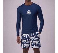 2 pièces/Set Ensemble de maillot de bain à manches longues et short imprimé palmier pour hommes, hawaïen L,M,S,XL,XXLÉtoffe