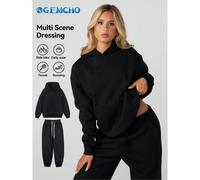 2 pièces/set Ensemble de survêtement avec capuche et pantalon de jogging de couleur unie avec cordon de serrage, convient pour les festivals de musique et les tenues de tous les jours. Ils sont égalem