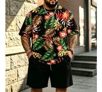 2 pièces/Set Ensemble de vacances hawaïen pour hommes grande taille, tenue décontractée de plage ample polyvalente pour le quotidien et les sports, noir 1XL,2XL,3XL,4XL,5XL,6XLTissu tricoté