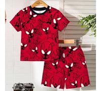 2 pièces/set Ensemble pyjama d'été composé d'un t-shirt à manches courtes décontracté et d'un short, motif de super-héros de dessin animé pour jeunes garçons 6Y,7Y,4Y,5YCartoon,PlantesÉtoffe