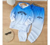 2 pièces/set Ensemble sweat-shirt à capuche et pantalon de survêtement imprimé lettre casual pour garçons adolescents, printemps et automne 14Y,13Y,16Y,15YLettres,Ombré,Tout ImpriméPolyester
