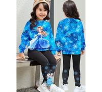 2 pièces Set : Ensemble sweat-shirt et leggings imprimé princesse des neiges, ajustement casual pour jeune fille, convient pour l'automne/hiver 6Y,7Y,4Y,5YTie dyeTissu tricoté