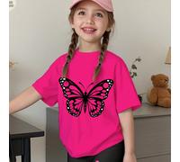 2 pièces/set Ensemble t-shirt à manches courtes et short motif papillon mignon et décontracté pour jeune fille, rose et noir, convient pour l'été, les activités extérieures, la rentrée scolaire, assor