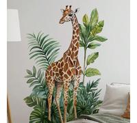 2 pièces/set Grands autocollants muraux de girafe de la jungle, décalcomanies de feuilles tropicales pour la décoration de la chambre d'enfant et de la salle de jeux ZC575 (30*90*2)Polychlorures de vi