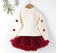 2 pièces/set Jeune fille décontractée Ensemble pull tricoté à motif cœur et jupe tutu 6Y,7Y,4Y,5YCœurTricots