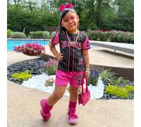 2 pièces/Set Jeune fille mode décontractée rose rouge rayé T-shirt ample et short, tenue Los Angeles pour filles, pour la rentrée scolaire 6Y,7Y,4Y,5YgraphiqueTissu tricoté