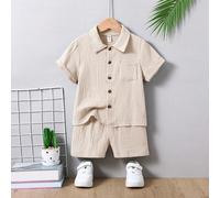 2 pièces/set Jeune garçon Chemise à manches courtes raglan en coton simple et casual, et shorts, convient pour la vie quotidienne, l'école, la sortie, l'escapade, les vacances, les voyages, la détente