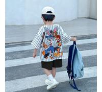 2 pièces/Set Jeune garçon Mode de rue décontractée Mignon Groupe d'animaux de bande dessinée Graphique Oversize Col rond T-shirt à manches courtes et Short bleu Tenue, Convient pour le printemps/été, 