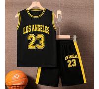2 pièces/set Maillot et short de basket-ball respirant et séchage rapide avec imprimé graphique Los Angeles numéro 23 pour pré-adolescents, printemps/été 8Y,9Y,10Y,11Y,12YLettres,RayéÉtoffe