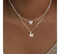 2 pièces Set Minimaliste Cristal Nœud Papillon et Pendentif Lettre Collier Chaîne Lèvre en Acier Inoxydable pour Femmes L,M,S,H,A,T,O,B,C,D,E,F,G,I,J,K,N,P,R,V,W,Y,ZAcier inoxydable