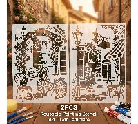 2 pièces/set Modèle de scène de rue européenne de Paris, format A4, convient pour les arts et l'artisanat DIY - Modèle de café français en plastique avec des éléments architecturaux européens classiqu