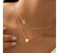 2 pièces/set Nouveau collier pendentif mode cœur et lettre, collier multicouche chaîne lèvre en acier inoxydable pour femmes L,M,S,H,A,T,O,B,C,D,E,F,G,I,J,K,N,P,R,V,W,Y,ZAcier inoxydable