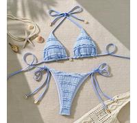 2 pièces/Set Nouveau maillot de bain bikini d'été pour femmes, bikini mignon en tissu jacquard avec lien latéral L,M,S,XSUnicoloreÉtoffe