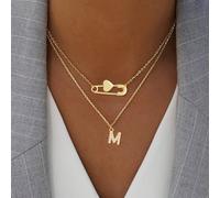 2 pièces/set Nouveau mode Lettre Cœur Broche Pendentif Collier, Collier à chaîne multicouche en acier inoxydable pour femmes L,M,S,H,A,T,O,B,C,D,E,F,G,I,J,K,N,P,R,V,W,Y,ZAcier inoxydable