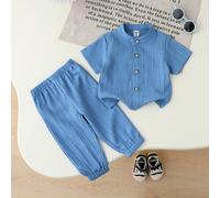 2 pièces/Set Nouveaux hauts à manches courtes à col polo et devant ouvert pour bébés garçons au printemps et en été, avec un style net et rafraîchissant, assorti aux shorts de la même couleur pour un 