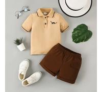 2 pièces/set Nouveaux vêtements de mode pour jeune garçon 2024 Tenues à manches courtes pour l'été 6Y,7Y,4Y,5YAnimal,Lettres,Rayé,DinosauresÉtoffe
