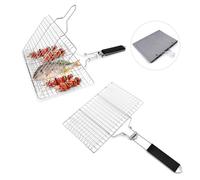 2 Pièces Set Paniers Barbecue Pliables - Acier Inoxydable 304 Manche Bois Amovible Portable Pour Poisson Crevettes Légumes Brochettes Steak Idéal Camping Pique-nique Barbecues Jardin