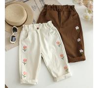 2 pièces/set Pantalons décontractés avec broderie florale pour filles, nouveaux pantalons de loisirs pour filles au printemps/automne avec taille élastique 6-9M,9-12M,12-18M,18-24M,2-3YFruits & légume