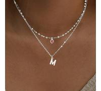 2 pièces Set Pendentif Lettre Cristal Cœur Rouge Minimaliste et Collier Chaîne Lèvre en Acier Inoxydable pour Femmes L,M,S,H,A,T,O,B,C,D,E,F,G,I,J,K,N,P,R,V,W,Y,ZAcier inoxydable