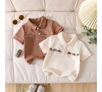 2 pièces/set Polo d'été pour enfants, T-shirt à manches courtes avec col, broderie de voiture de dessin animé pour garçons bébés, tenue de vacances décontractée 6-9M,9-12M,12-18M,18-24M,2-3YgraphiqueÉ