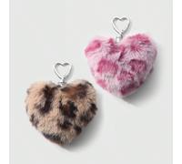 2 pièces/set Porte-clés chic en fausse fourrure de forme léopard et cœur, accessoires mode convenant pour couples, sœurs, usage quotidien, cadeau de vacances MGéométrique,Motif texturéAlliage de zinc
