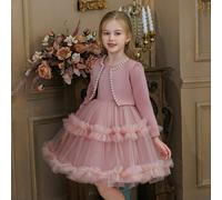 2 pièces/set Robe de fête en tulle perlé pour jeune fille, robe de princesse élégante pour demoiselle d'honneur pour occasions spéciales, festivals, événements formels, soirée déguisée, anniversaire 6