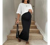 2 pièces/set Robe de maternité de couleur unie sans manches et Top à col rond avec manches mi-longues, tenue décontractée pour tous les jours L,M,S,XL,XS,XXLUnicoloreTissu tricoté