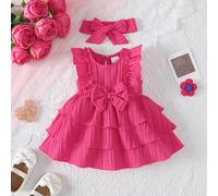 2 pièces/set Robe de princesse à volants pour bébé fille et bandeau, tenue mignonne pour bébé/tout-petit de 0 à 24 mois, été 6-9M,9-12M,12-18M,18-24M,3-6MUnicolorePolyester,Tissu tissé