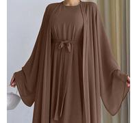 2 pièces/set Robe longue modeste à manches chauve-souris de couleur unie conservatrice pour femmes avec ceinture, abaya et robe pour le printemps L,M,S,XL,XXLMousseline