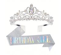 2 pièces/Set Ruban d'écharpe d'anniversaire Couronne d'anniversaire Diadème Bandeaux d'anniversaire Écharpe d'anniversaire avec Couronne Happy Birthday et Ruban d'écharpe pour Décoration de Fête d'Ann