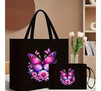 2 pièces/set Sac à main imprimé papillon, motif , comprend un porte-monnaie pratique, convient pour le shopping, les voyages et les aventures à la plage, sac multifonctionnel pour femme pour un usage 