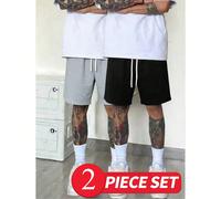 2 pièces/set Short décontracté ample pour hommes avec taille élastique et cordon de serrage, short de plage respirant pour l'été, convient comme cadeau pour le petit ami ou le père L,M,S,XL,XS,XXL,XXX