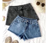 2 pièces/Set Short en jean bleu et noir pour adolescentes, style décontracté et pour les vacances, le style de rue, le style des années 2000, en jean confortable et doux 14Y,13Y,16Y,15YgraphiqueJean