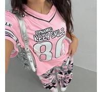 2 pièces/set Sweat-shirt à col V avec graphique lettrage et pantalon cargo camouflage ample. Tenue de mode de rue polyvalente, approprié comme cadeau de la Saint-Valentin pour adolescente 14Y,13Y,16Y,